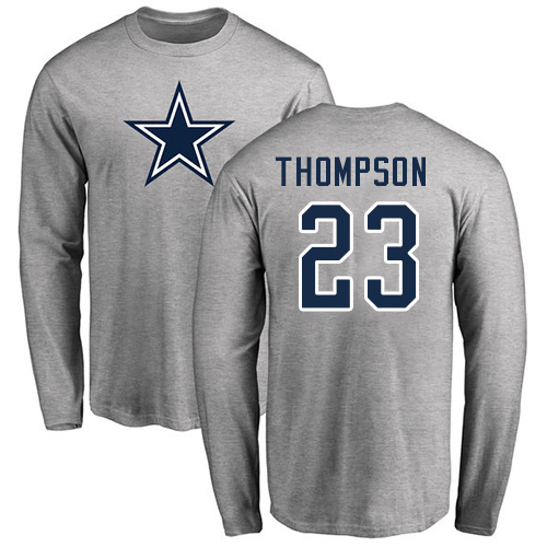 Men Dallas Cowboys Ash Darian Thompson Name and Number Logo #23 Long Sleeve Nike NFL T Shirt->nfl t-shirts->Sports Accessory